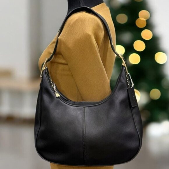 Coach Handbags - Vintage Coach #9342 Zoe Legacy East/West Black Leather Hobo Shoulder Bag